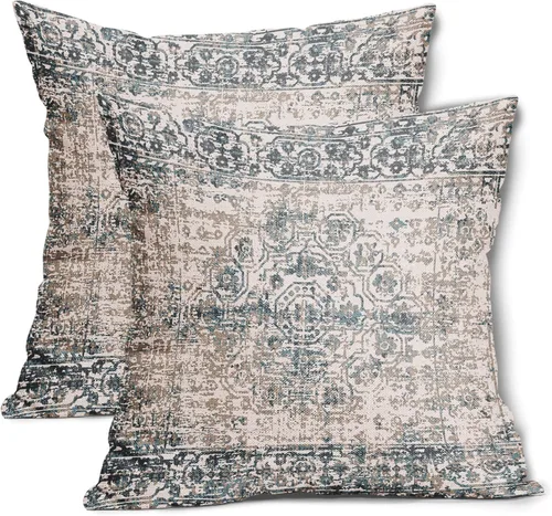 Miniatura 11 de Fundas de almohada boho naranja azul 20x20 pulgadas, juego de 2 fundas de almohada estilo bohemio alfombra vintage étnica para sofá, fundas