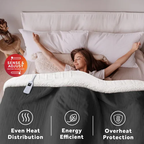 Miniatura 6 de Sunbeam Electric Royal Luxe - Manta térmica de microfelpa de sherpa inversa, 12 ajustes de calor, apagado automático seleccionable de 12 horas