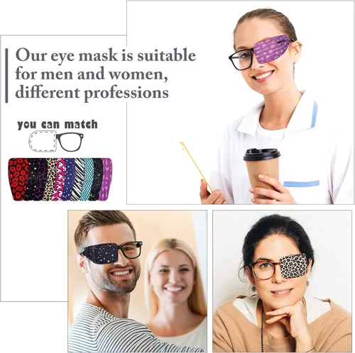 Miniatura 5 de Sosation 10 parches oculares para adultos ojo derecho izquierdo, parche ocular para gafas, estilos mixtos