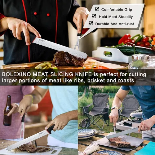 Miniatura 4 de Juego de cuchillos de trinchar de 12 pulgadas para rebanar, cuchillo afilado de alta calidad, ideal para asados cortados, carnes, frutas y verduras