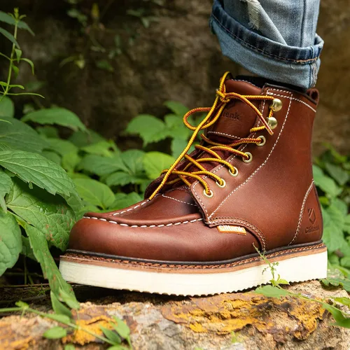 Miniatura 2 de Men's 6" Soft Toe Work Boots Full Grain Leather Moc Toe Waterproof Wedge Sole Comfortable Construction Boots