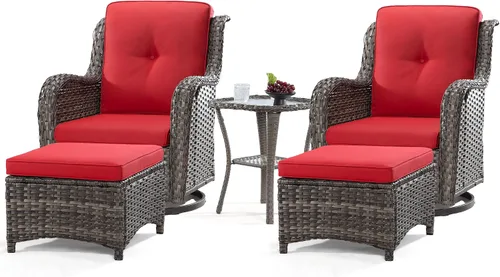 Miniatura 53 de Juego de 2 sillas de patio giratorias de 360 grados para exteriores y mesa auxiliar a juego – 3 sillas deslizantes de mimbre para patio con cojines