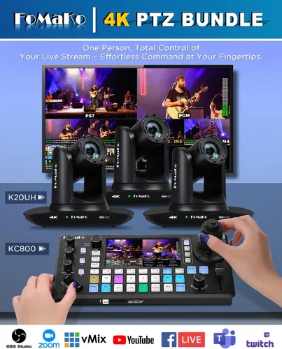Miniatura 4 de FoMaKo Cámara PTZ HDMI K20UH 4K con seguimiento automático AI (Gen 3), certificado NDI HX3, zoom óptico 20X, USB 3.0/LAN, cámara PTZ 4K para Negro