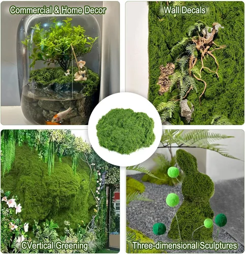 Miniatura 7 de Musgo verde falso para decoración: 5.3 oz decorativo de planta artificial artesanal, decoración de musgo sintético para jardín de hadas y boda