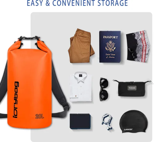 Miniatura 3 de IDRYBAG Bolsa seca para kayak impermeable 2L/5L/10L/15L/20L, pequeña bolsa impermeable para navegación Naranja