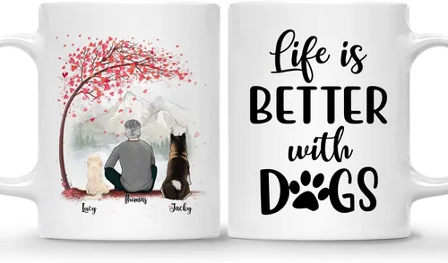 Miniatura 26 de Taza Personalizada de Gossby para Perros - La vida es mejor con perros (2 hombres - 2 perros) - Taza de perro personalizable para papás de perros