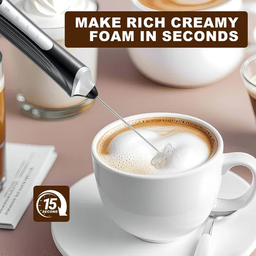 Miniatura 4 de Espumador de leche eléctrico de mano con 2 cabezas, batidor de café con espuma recargable por USB de 3 velocidades, licuadora de espuma para café