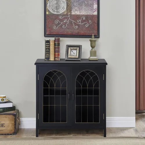 Miniatura 8 de Sophia & William Armario decorativo con 2 puertas, gabinete de almacenamiento envejecido con puerta de ventana de iglesia de metal para entrada