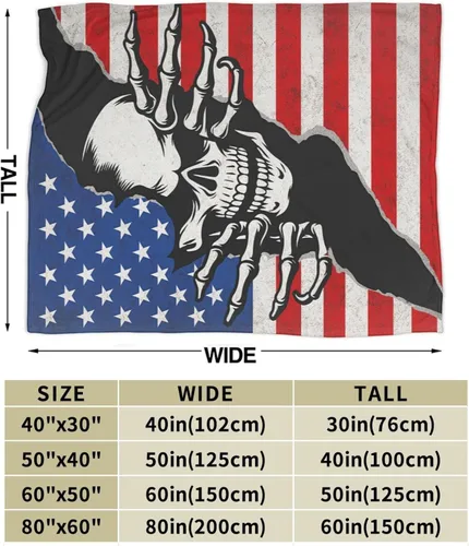 Miniatura 4 de Manta de Vellón de Esqueleto Gótico Mantas Horribles de Calavera para Niñas y Niños Súper Suave y Cálida de Franela Mantas de Bandera Estadounidense