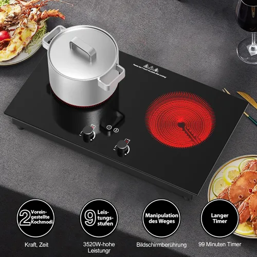 Miniatura 9 de VBGK Cocina eléctrica, estufa eléctrica de 2400 W, encimera y placa caliente integrada con bloqueo de seguridad para niños, temporizador, control
