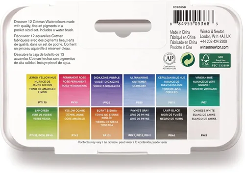Miniatura 3 de Winsor & Newton - Cotman - Juego de acuarelas, 12 medias pastillas y pincel
