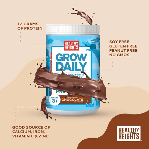 Miniatura 3 de Healthy Heights Grow Daily Kids - Mezcla de bebida proteica (chocolate) - Batido alto en proteínas para niños de 3 años, 10.6 onzas
