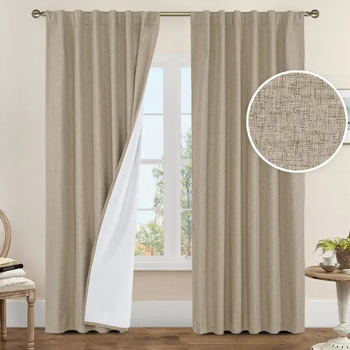 Miniatura 169 de LAMIT Cortinas de lino natural 100 % opacas para ventana, para dormitorio, 45 pulgadas, cortinas térmicas con textura de lino estilo granja