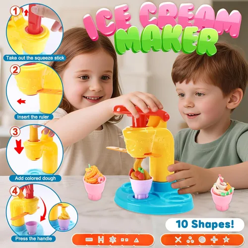 Miniatura 2 de Crelloci Juego de 4 en 1 de plastilina de colores para cocina, máquina de creación de helado, fideos, hamburguesas y pastel, juguetes de modelado