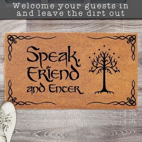 Miniatura 6 de MAINEVENT Felpudo con texto en inglés "Speak Friend and Enter", 30 x 17 pulgadas, Mercancía de Trilogía, Felpudo de Bienvenida para Exteriores