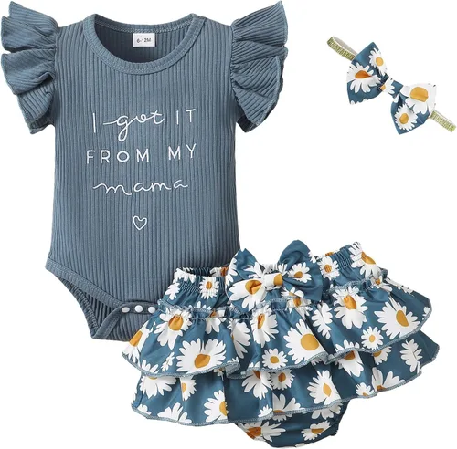 Miniatura 7 de Mioglrie Conjunto de ropa para bebé recién nacida, conjunto de pantalones cortos, conjunto floral de verano, ropa de bebé linda para niña