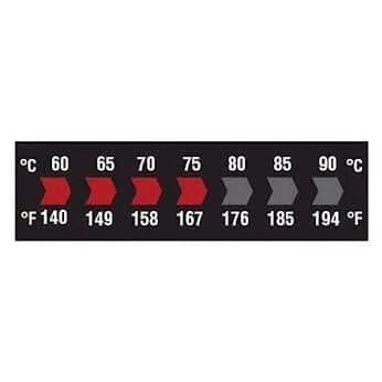 Miniatura 2 de Digi-Sense Etiqueta de Temperatura Horizontal Reversible de 7 Puntos, 0-30 °C/32-86 °F; Negro/Rojo, 10/Paquete