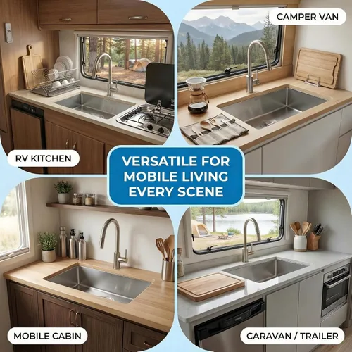 Miniatura 7 de MILOSEN Fregadero de cocina para autocaravana de 25 x 15 pulgadas, fregaderos de cocina de acero inoxidable bajo encimera de un solo tazón