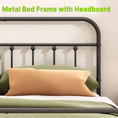 Miniatura 8 de Kujielan Marco de cama de metal: marco de cama individual estructuralmente estable con listones de acero resistente, no necesita somier para una