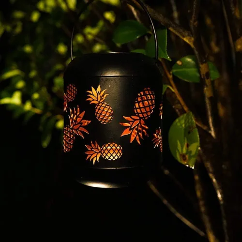 Miniatura 4 de Lixada Iluminación al aire libre LED alimentado por energía solar luz de césped ahuecado diseño de piña colgante lámpara de decoración de paisaje