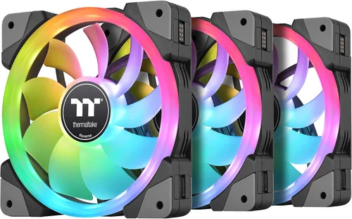 Thermaltake SWAFAN EX 12 RGB - Ventilador de escritorio para PC, paquete de 3, 500-2000 RPM, conexión magnética, cuchillas reversibles, controlador