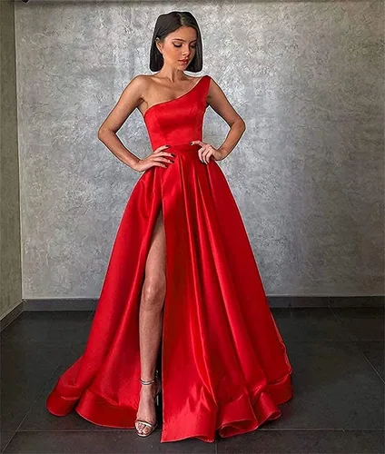 Miniatura 2 de GUKARLEED Vestido de fiesta largo con un hombro para mujer, vestido de baile largo con abertura alta, corsé de satén, vestidos formales, vestido