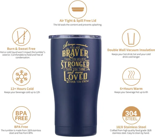 Miniatura 2 de Vaso inspirador de 20 onzas de regalo para mujeres, mejores amigas, hijas, mamá y abuela, «Always Remember You Are Braver Than You Believe, Stronger