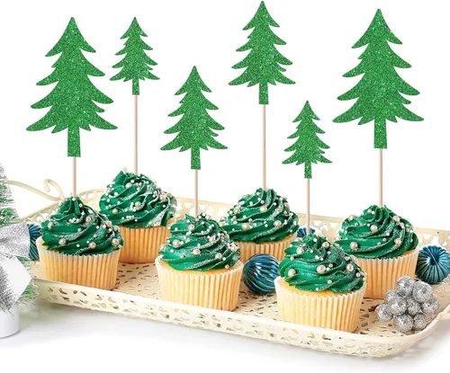 Miniatura 37 de Paquete de 24 Adornos para Cupcakes de Feliz Navidad, Adornos para Cupcakes para Revelación de Género, Adornos para Cupcakes de Árbol de Navidad, 5