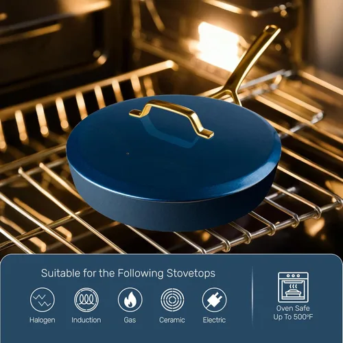Miniatura 7 de Gotham Steel Moderno juego de utensilios de cocina de cerámica de 11 piezas, elegante juego de ollas y sartenes antiadherentes con vaporizador, Azul