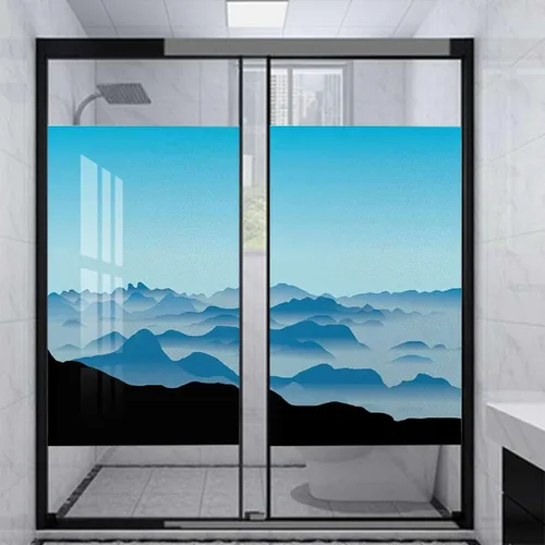 Miniatura 14 de Película de privacidad para ventana color crema azul, calcomanías para ventanas manchadas, adhesivo estático para ventana, adhesivo decorativo