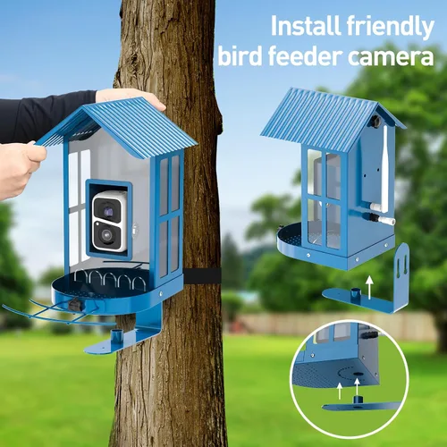 Miniatura 4 de Comedero para pájaros con cámara con IA para identificar especies, observación de aves silvestres, vista en vivo de 2K, alertas de llegada Azul