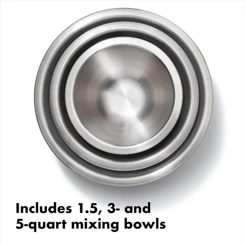 Miniatura 2 de OXO Good Grips, juego de 3 tazones para mezclar de acero inoxidable Blanco