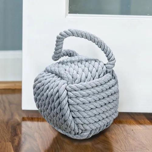 Miniatura 5 de Tope decorativo para puerta de algodón con nudo de cuerda náutica, color gris