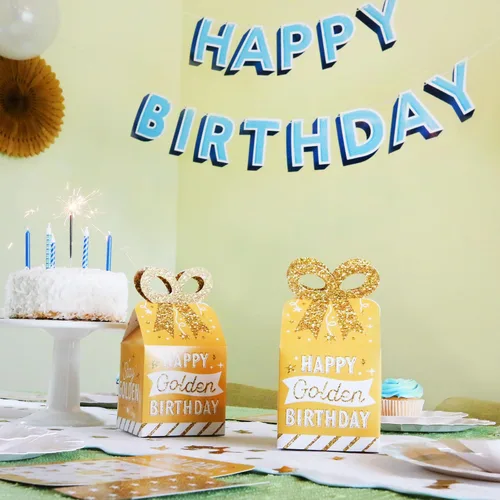Miniatura 2 de Big Dot of Happiness Golden Birthday – Cajas de regalo cuadradas – Cajas de lazo para fiesta de feliz cumpleaños – Juego de 12