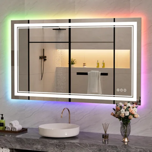 Miniatura 22 de Espejo de baño LED de 72 x 36 pulgadas, retroiluminado y frontal iluminado, espejo de tocador grande iluminado con luces, antiniebla, regulable