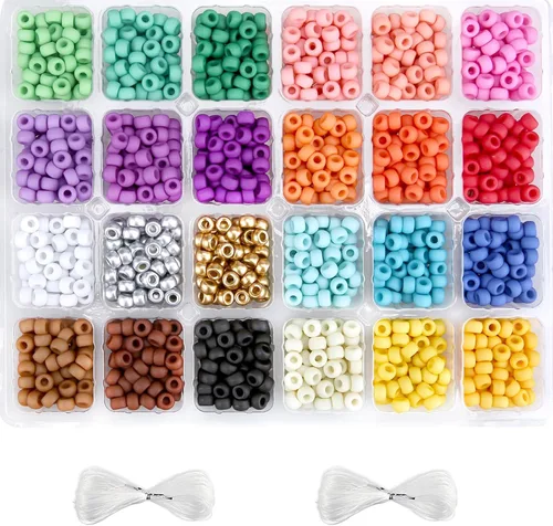 Greentime Kit de cuentas de poni, 2800 cuentas opacas mate para pulseras, manualidades, cuentas Kandi, cuentas de pelo para trenzas, kit de cuentas