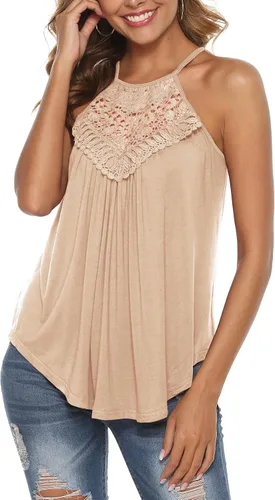 Miniatura 3 de Bluetime - Camisetas sin mangas con cuello halter para mujer, de encaje, con tirantes delgados, para verano