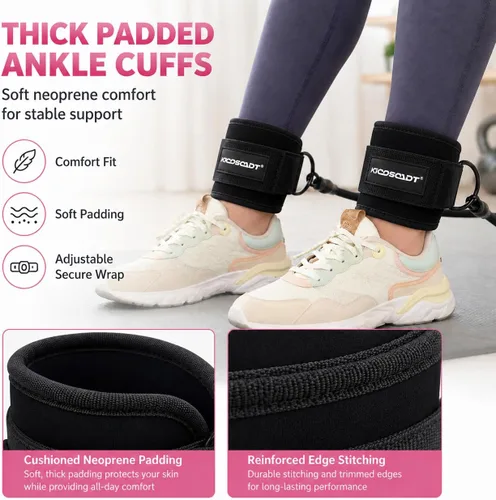 Miniatura 5 de Ankle Resistance Bands with Cuffs, Natural Latex Tubes, 3 Levels for Leg and Glute Workouts, Padded Ankle Straps for Kickbacks, Hip Training and