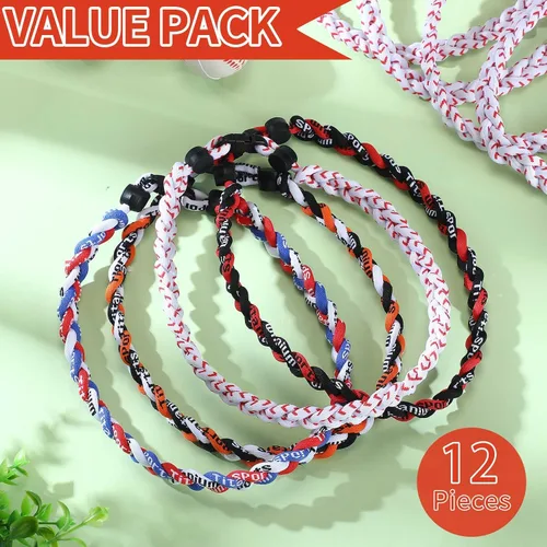 Miniatura 4 de Jexine Collares de béisbol de sóftbol para niños, collar de cuerda de béisbol de 3 cuerdas trenzadas Tornado Titanio, collar deportivo de sóftbol