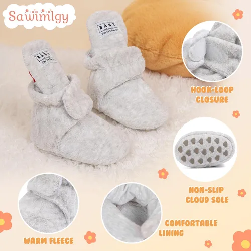 Miniatura 89 de Sawimlgy - Botines de algodón antideslizantes para recién nacido, con agarre, para cuna o para el invierno