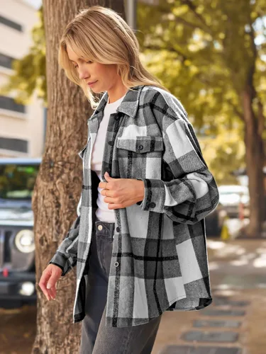 Miniatura 3 de AUTOMET Trajes de otoño para mujer, estilo casual, a cuadros, con botones, camisas de manga larga 2024