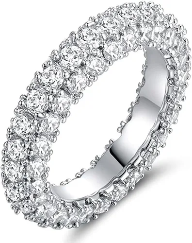 Miniatura 83 de Narica Anillo de 21 piedras chapadas en plata, apilables, corte redondo, zafiro azul, circonita cúbica, relleno de circonita cúbica, halo