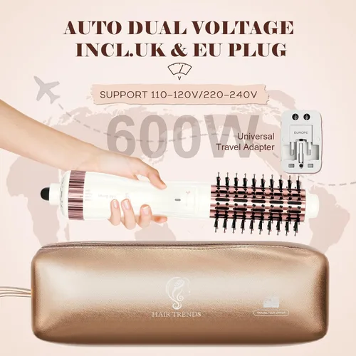 Miniatura 3 de Secador de cepillo redondo de 1.5 pulgadas (2.8 pulgadas más cerdas) de doble voltaje (110 ~ 250 V) para cabello largo de hombro, cepillo secador