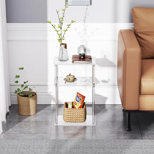 Miniatura 7 de Mesa auxiliar de acrílico transparente, mesa auxiliar de 3 niveles para sala de estar, mesitas de noche pequeñas para dormitorio, juego de 2, mesa