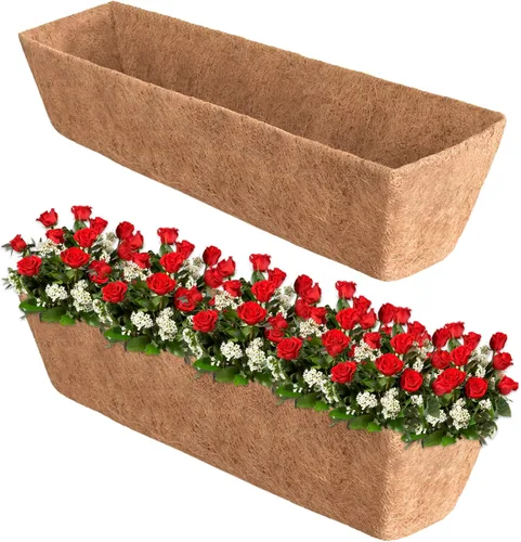 Miniatura 14 de Halatool Paquete de 2 forros de caja de ventana de 24 pulgadas, forro de repuesto de fibra de coco preformada, forros de fibra de coco natural