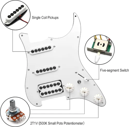 Miniatura 2 de SAPHUE - Golpeador cargado con bobina SSH para guitarra eléctrica estilo ST, con interruptor de división de bobina On/On, precableado, placa Negro