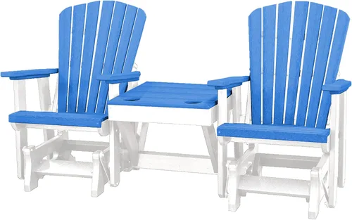 Miniatura 11 de DutchCrafters Slat - Sillas de patio Adirondack de doble polietileno con respaldo de ventilador para exteriores con mesa central (negro y azul aruba)