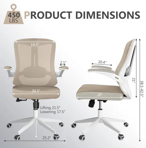 Miniatura 2 de Silla de oficina ergonómica con soporte lumbar, silla de escritorio de malla de respaldo alto con brazos abatibles, silla de trabajo ajustable
