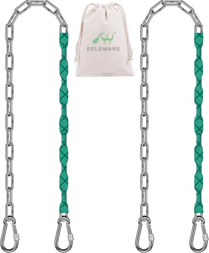 Miniatura 11 de SELEWARE 2 cadenas de columpio resistentes de 85 pulgadas, cadenas colgantes de acero inoxidable de capacidad de 1000 libras con 4 mosquetones, kit