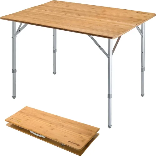 Miniatura 10 de KingCamp Mesa de Bambú Plegable Mesa de Camping Ecológica con Patas de Aluminio de Altura Ajustable Resistente 4 Pliegues Mesas de Campamento